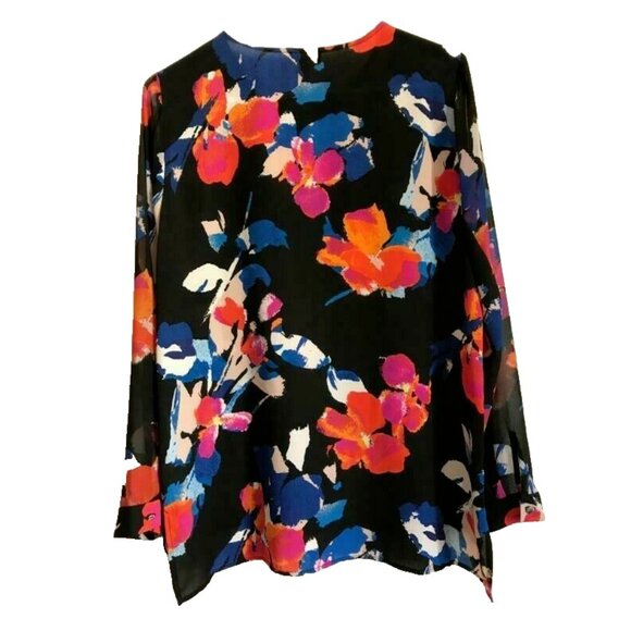 VINCE CAMUTO Long Sleeve Blouse Womens Small Black Colorful Floral Polyester - Picture 5 of 8